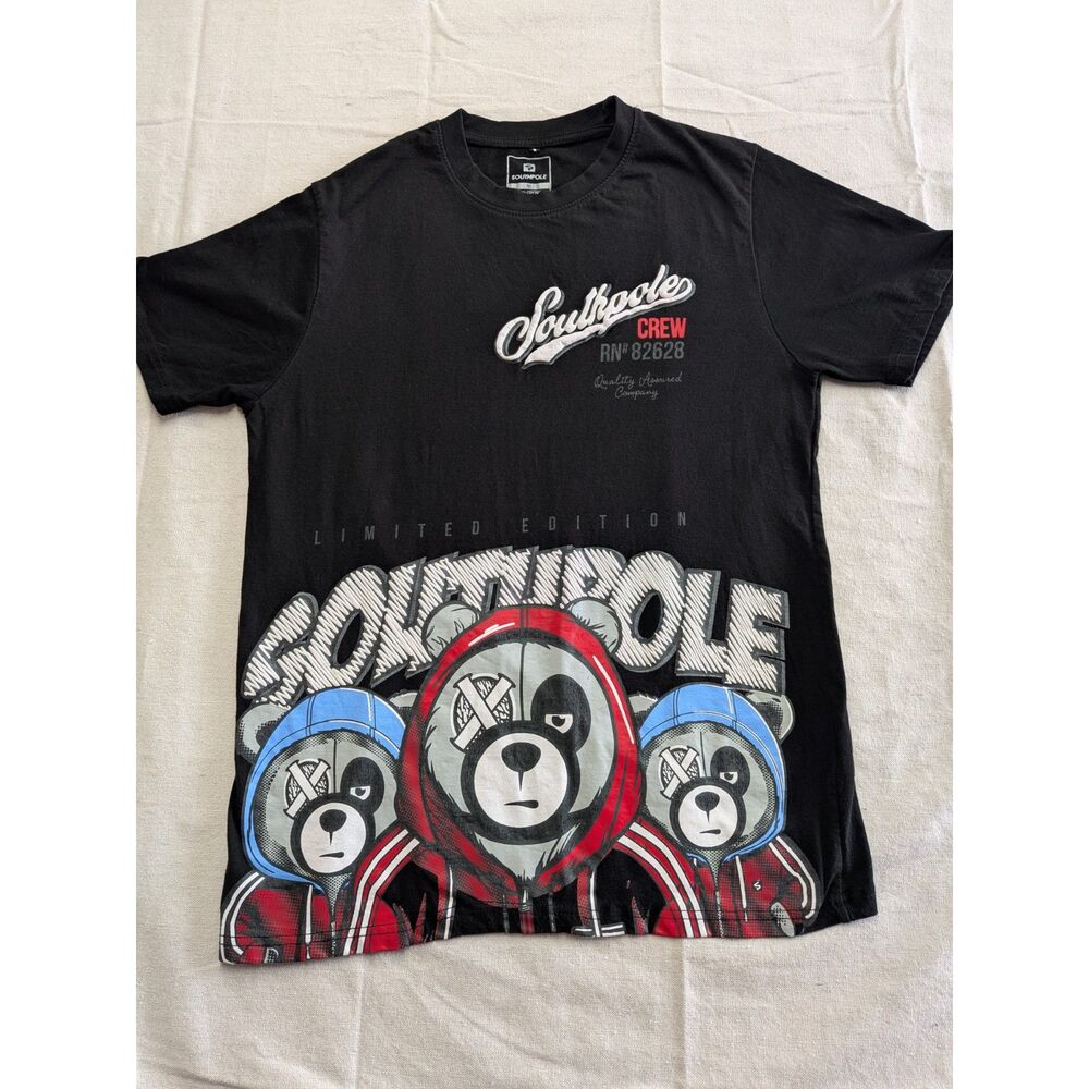 Southpole Crew Bear Graphic T Shirt Men M Black Hip Hop Streetwear Y2K Style